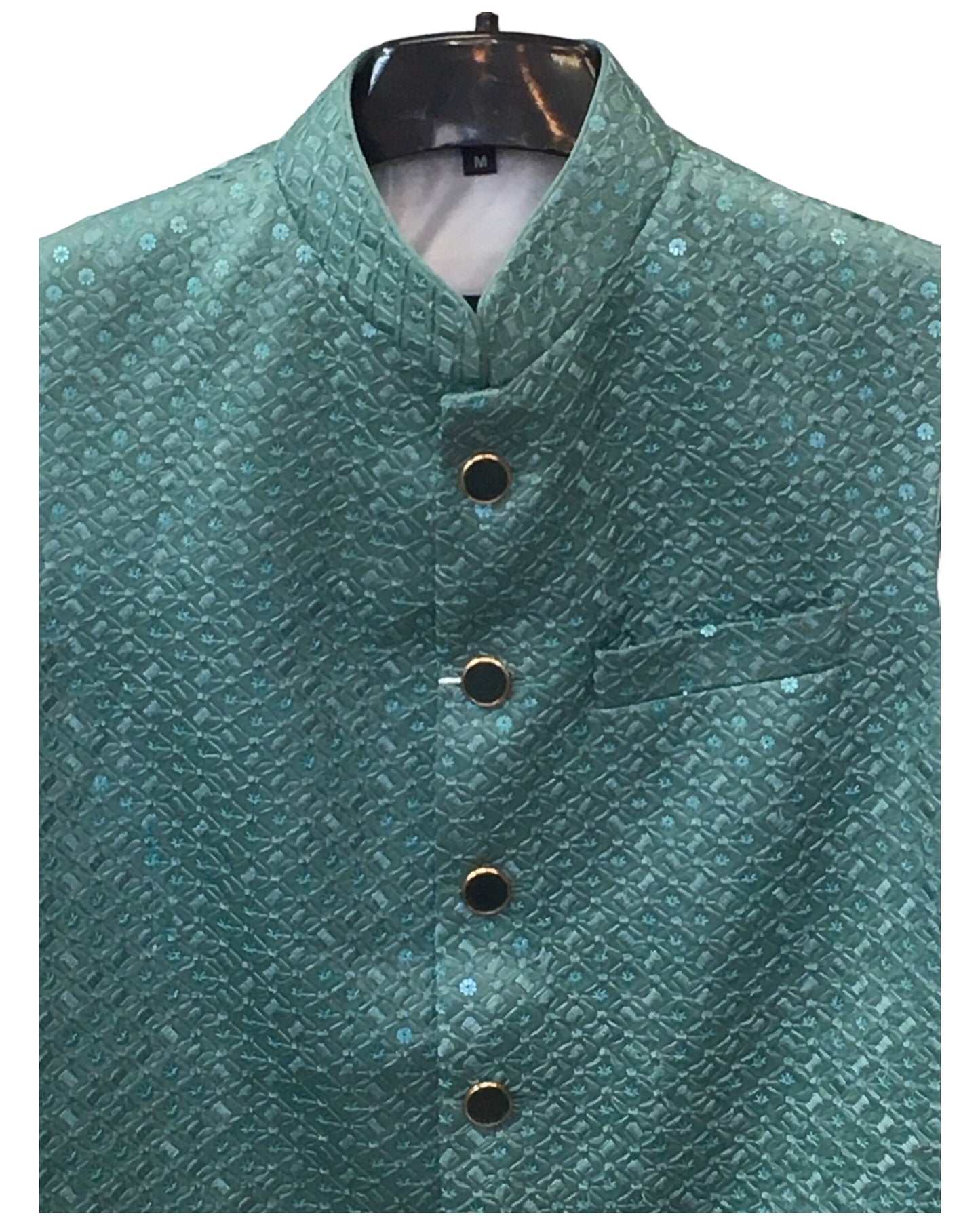 Sea Green - Rich Lucknowi Sequins Mens Waistcoat / Bandi - Bollywood - HHF2401 KK 0624
