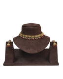 Maroon - Small Size Antique Gold Finish Necklace Set with Earrings - VJY402 A 0424