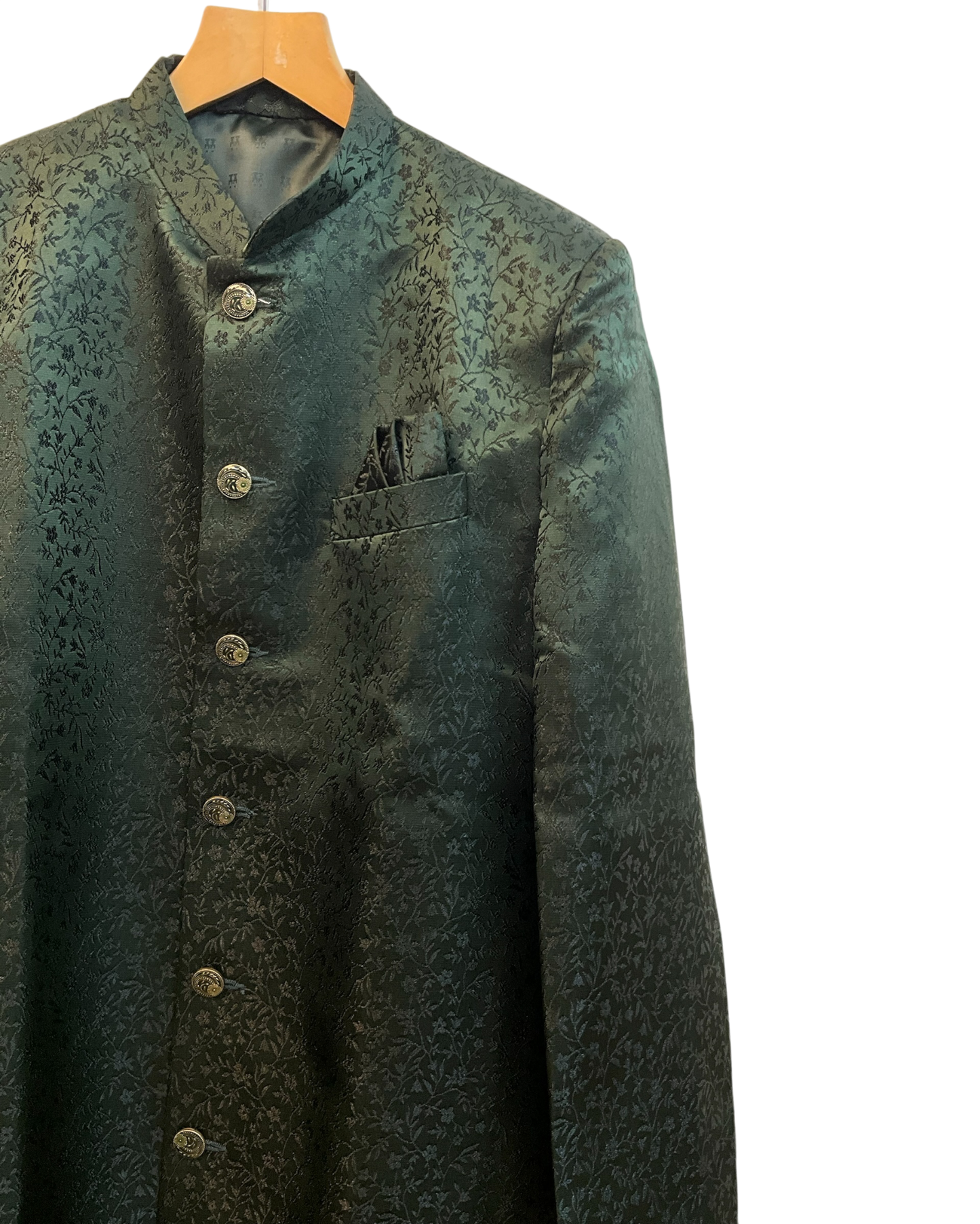 40" - SALE ! Bottle Green - Classic Self Brocade Mens Sherwani with Quality Buttons - Smart Trousers - UK stock - 2/3 Days Delivery - YD2504 PY