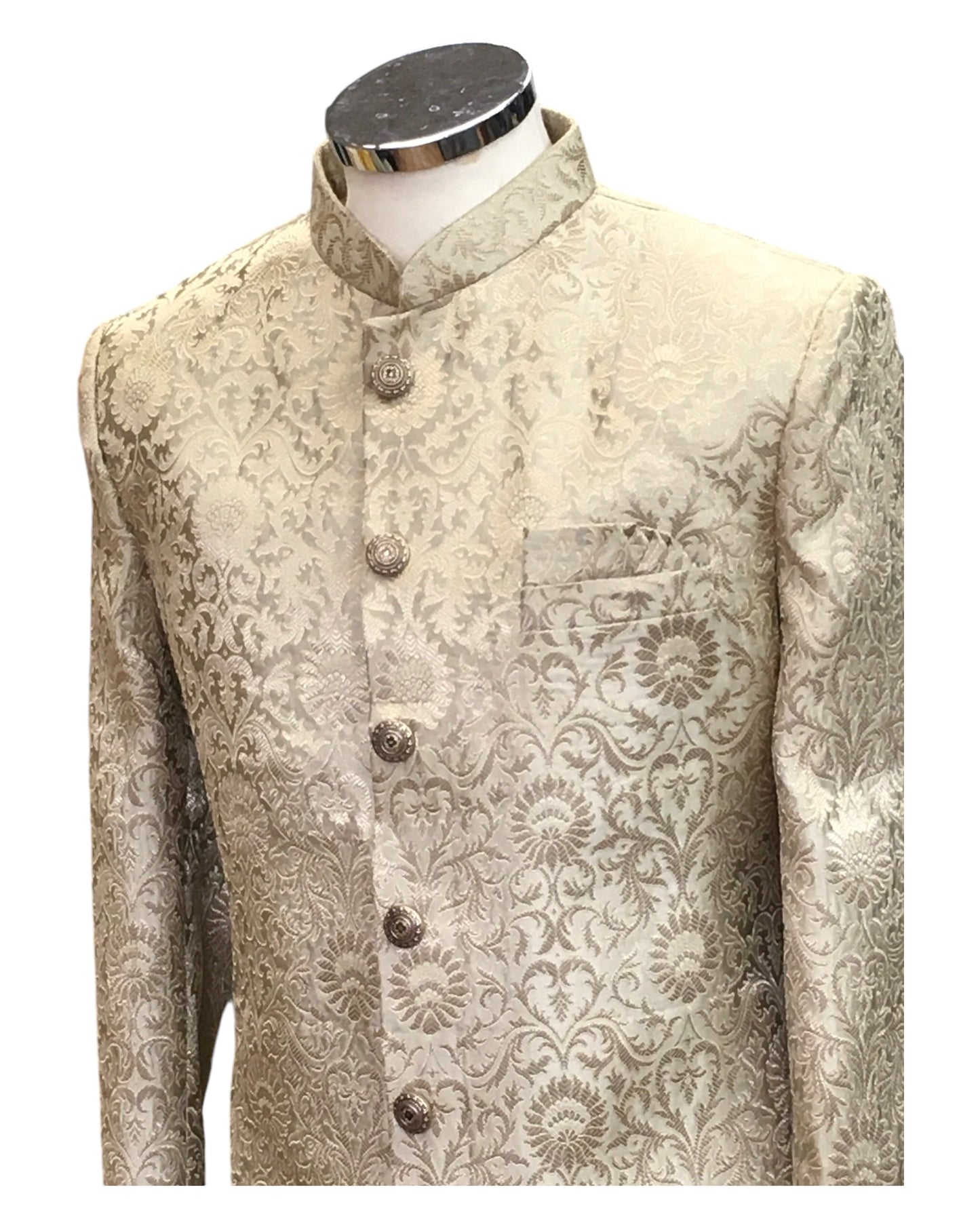 Antique Dark Gold - Classic Self Brocade Sherwani with Antique Buttons - BS786 JP 0924