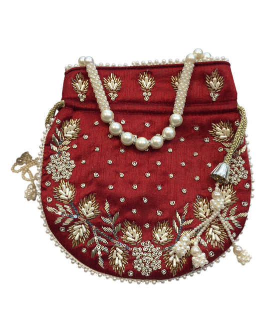 Maroon - Silky Bollywood Ladies Potli / Pouch Style HandBag - GJ21 10Rp24