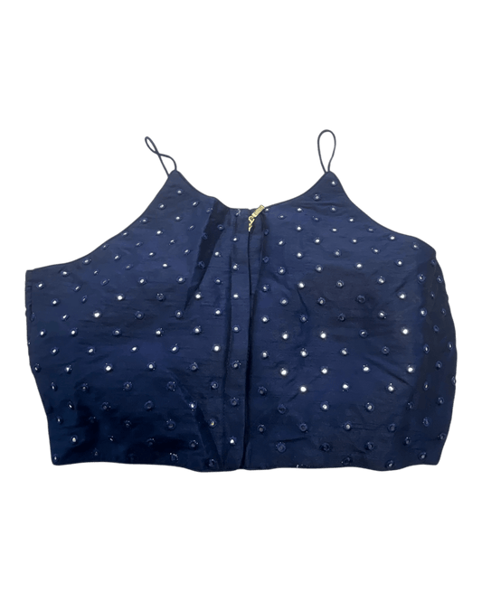 36" / UK 10 - Navy Blue - Mirror Work Strap Saree Blouse with cups - UK Stock - Quick Delivery - RNK - R778 -KY - Prachy Creations