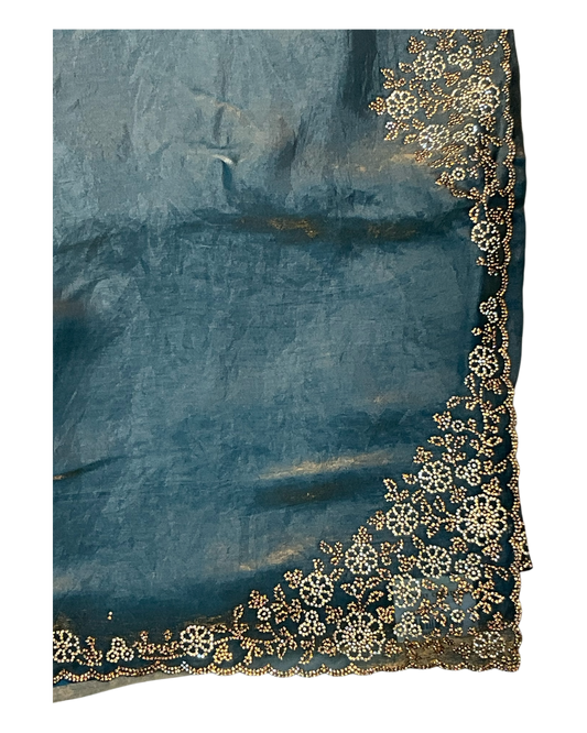 Turquoise - Rich Saree with Stone Work Border and Blouse Piece - UK stock - 24hr Dispatch - RS2511 TA