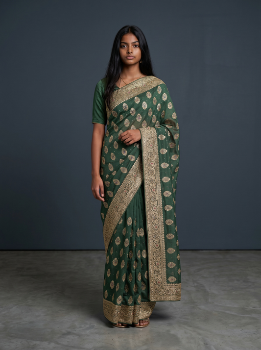 Green - Fancy Party Saree with Blouse Piece - UK stock - 24hr Dispatch - VFU4108 03VA26