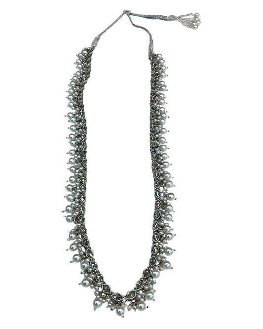 Clear / White - Medium Size Silver Finish Long Necklace Set with Earrings - RAK411 H 0525