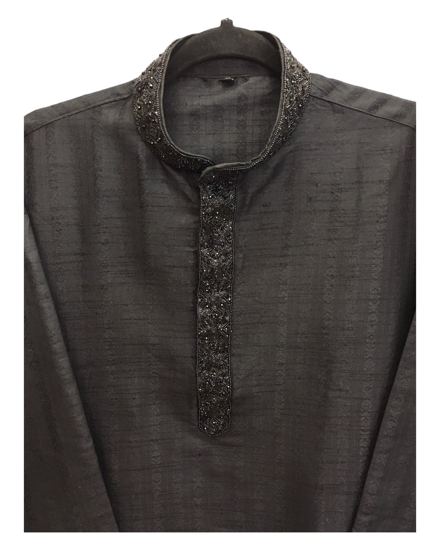 Black - Cotton Silk Brocade Mens Indian Kurta set - Weddings / Walimas , Sangeet, Eid, Mehndi / Henna - KCS1052 06VA24