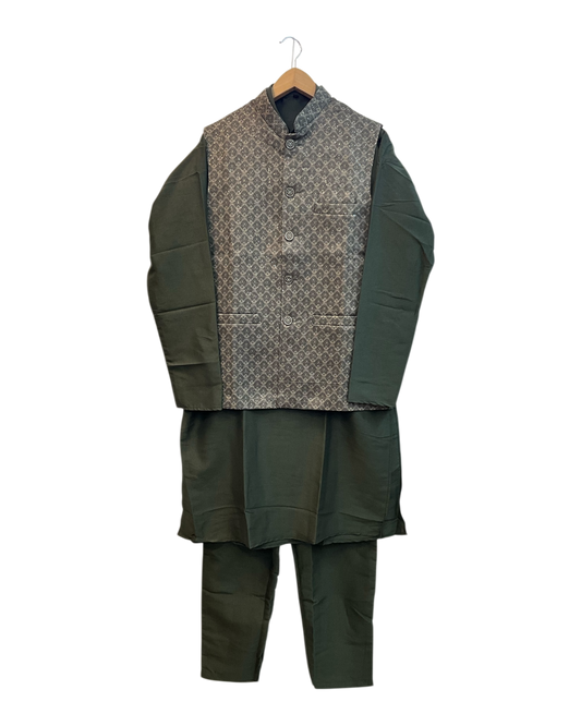 Henna / Mehndi Green - Mens Indian Waistcoat & Kurta Set - UK Stock - 24 hr Dispatch - KCS4010 03VJ26