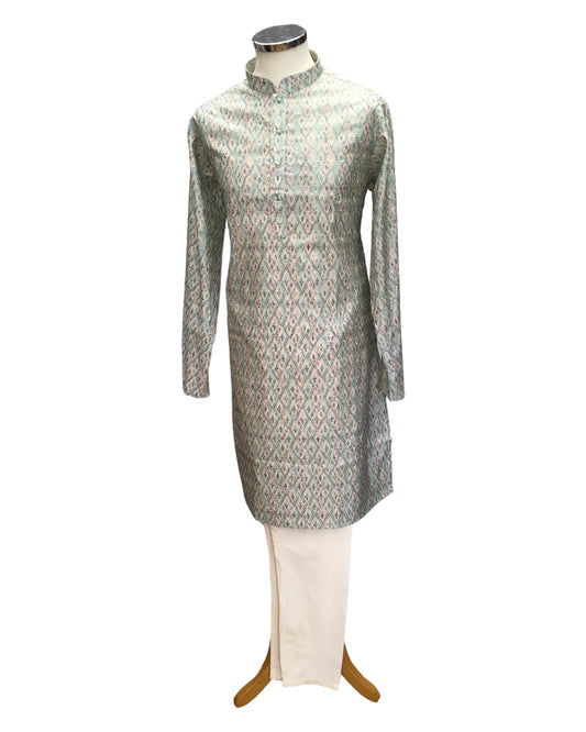 Green - Handloom Banarasi Mens Indian Kurta set - Weddings / Walimas , Sangeet, Eid, Mehndi / Henna - KCS1250 08VC24