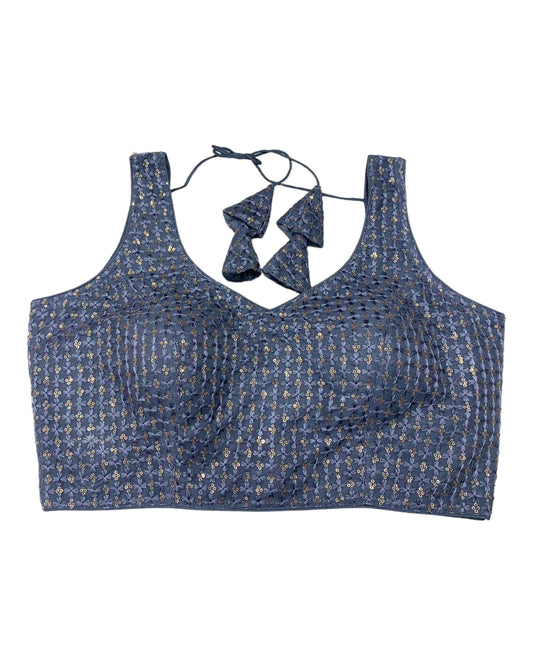 Grey - Fully Embroidered V neck Saree / Lehenga blouse - With Cups - Margin to loosen - UK Stock - AF2344 H 0923