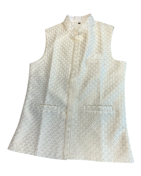 Cream / Off White - Premium Self All Over Embroidered - Mens Indian Waistcoat - UK Stock - 24 hr Dispatch - KCS4787 03KR26 (Copy)