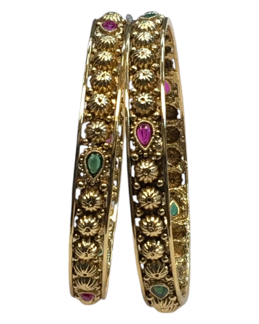 Pair of Antique Gold Finish Hand Crafted Rajasthani Bangles - UK stock - SB1157 T