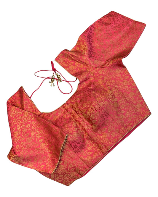 38" & 42" - Coral - Banarasi Brocade Saree / Lehenga Blouse -UK Stock - Quick Dispatch - X1126 01A25 - Prachy Creations