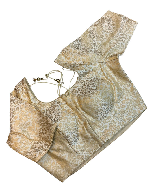 38" & 42" - Cream Light Gold - Banarasi Brocade Saree / Lehenga Blouse -UK Stock - Quick Dispatch - X1126 01A25 - Prachy Creations