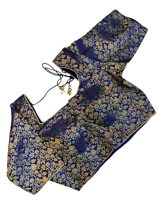 38" & 42" - Navy Blue - Banarasi Brocade Saree / Lehenga Blouse -UK Stock - Quick Dispatch - X1126 01A25 - Prachy Creations
