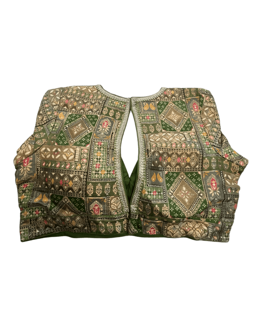 38" / UK 12 - Henna Green - Rich Banarasi Brocade Saree blouse with cups - UK Stock - Quick Delivery - RNK - R958-KC - Prachy Creations