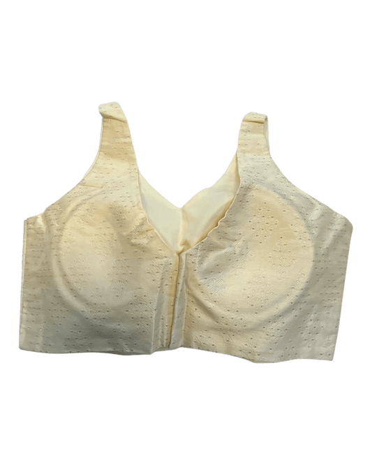 38" / UK 12 - Ivory / Cream - Rich Brocade Saree blouse with cups, Sleeveless - UK Stock - Quick Delivery - RNK - R650V KY - Prachy Creations