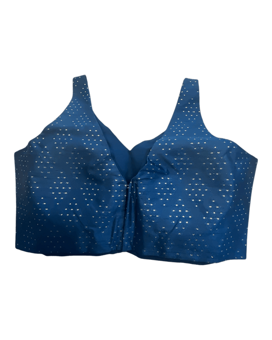 38" / UK 12 - Petrol Blue - Rich Brocade Saree blouse with cups, Sleeveless - UK Stock - Quick Delivery - RNK - R650V KY - Prachy Creations