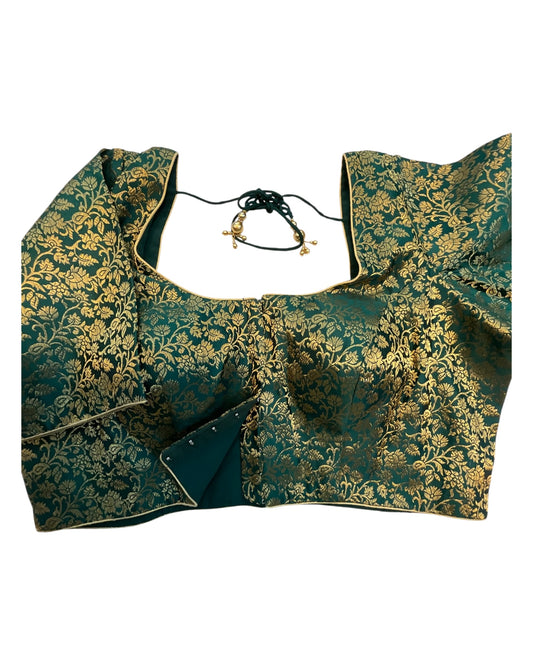 38" & 42" - Bottle Green - Banarasi Brocade Saree / Lehenga Blouse -UK Stock - Quick Dispatch - X1126 01A25