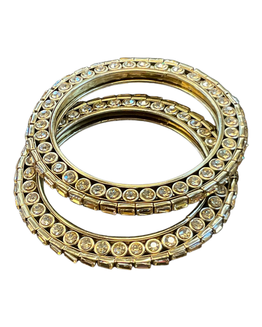 Rectangular Stone Kada - Antique Gold Finish Bangles (Set of 2) - UK stock - SM, M, L, XL NB7358 06T26