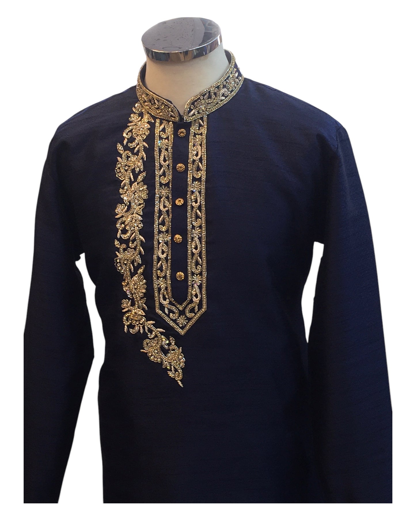 Navy Blue - Rich Silky Mens Indian Kurta set with Hand Embroidery - Weddings / Walimas , Sangeet, Mehndi / Henna , Eid / Diwali - BS2507 01JV25