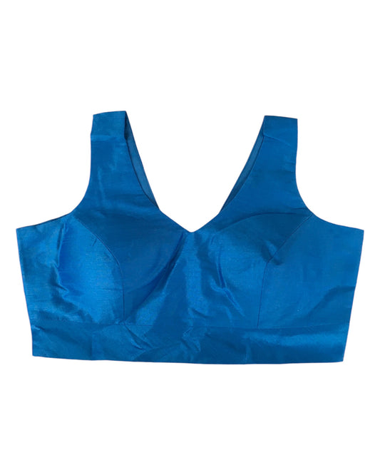 Blue - Silky Saree blouse with cups, Sleeveless - 42" - UK Stock - Quick Delivery - RNK - R722A-KY
