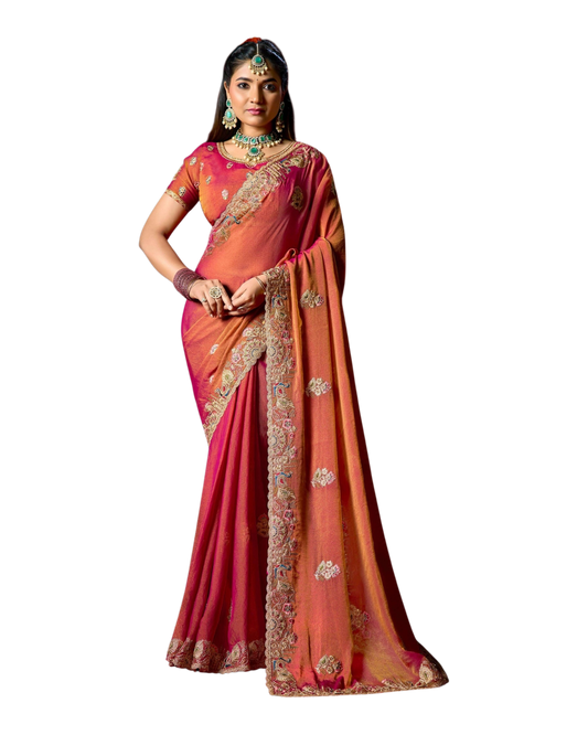 Rust / Orange - Fancy Party Saree with Blouse Piece - UK stock - 24hr Dispatch - LTF906 07VV26