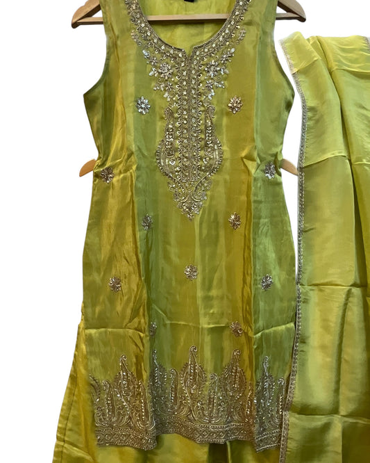 UK 12 / 38" - Yellow - Ladies Sharara / Palazzo Trousers Suit - UK Stock - Sangeet / Henna / Weddings - DIL2740 TT