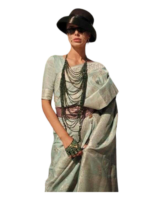 Mint Green - Handloom Brocade Saree with Blouse Piece - KS335001 VP 1123