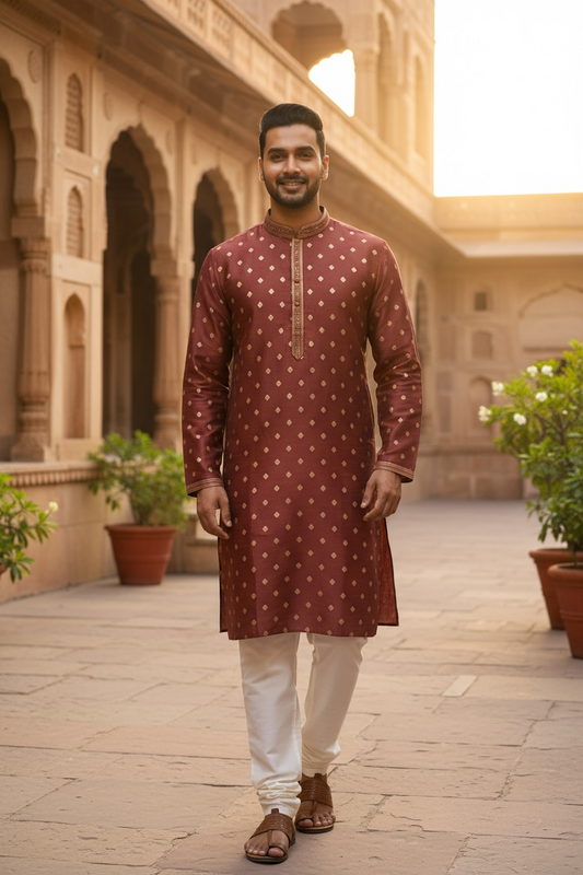 Dusty Pink - Banarasi Handloom Mens Indian Kurta set - UK Stock - Weddings / Walimas , Sangeet, Diwali, Eid, Mehndi / Henna - VEE2464 VR