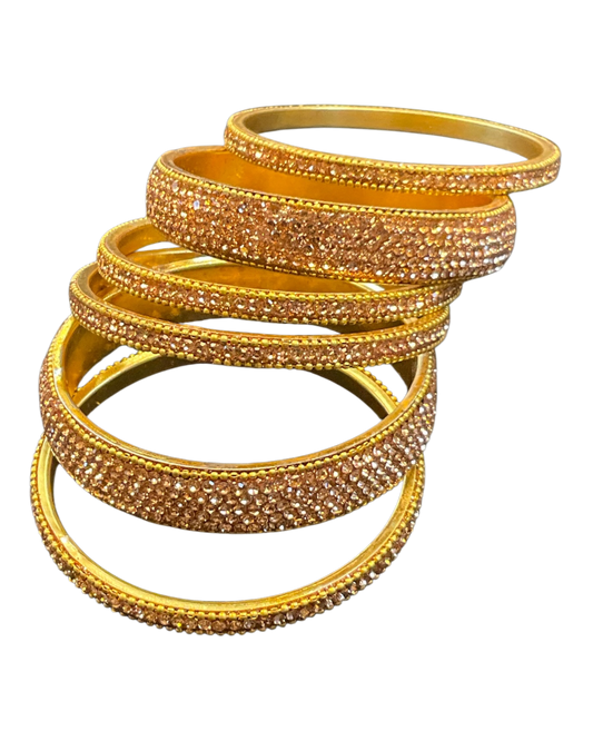 Rose Gold Finish - Set of 6 Stone Bangles - M to XXL - 5Line 07Kp26