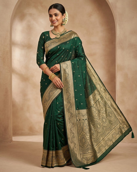 Bottle Green 2 - Traditional Handloom Saree with Blouse Piece - UK stock - 24hr Dispatch - SP2630 KP