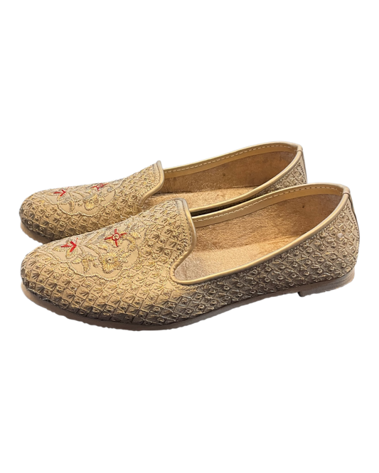 Gold Embroidered - Loafer Style Mojri - Indian Mens shoes - Mojari , Khossay - Sherwani / Kurta - PAL2603 C
