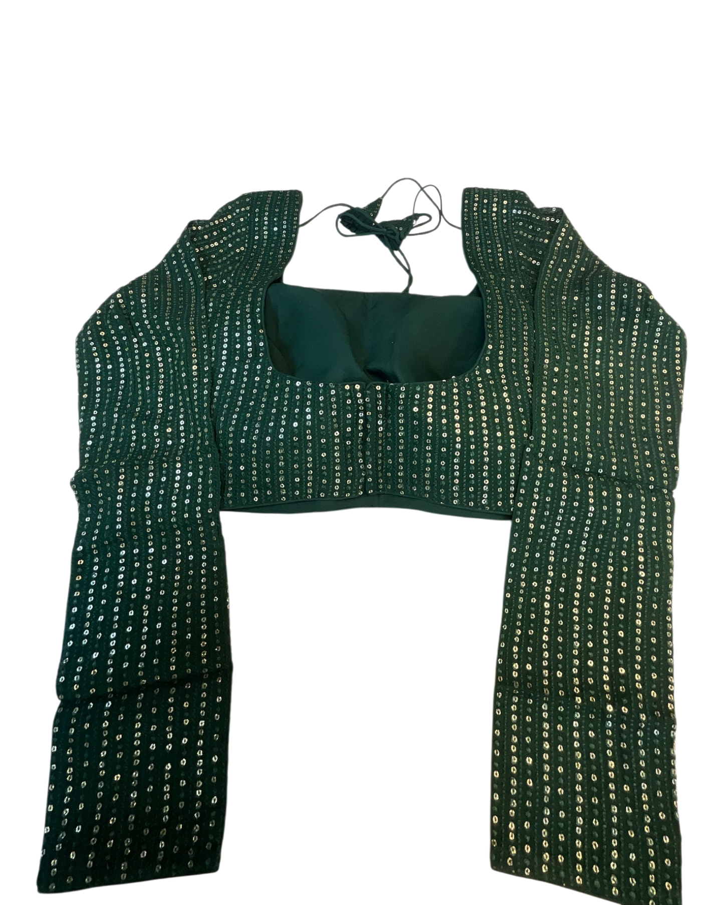 Size 38" / UK 12 - Bottle Green - Rich Sequins Embroidered Long Sleeve Saree blouse with cups - UK Stock - Quick Delivery - RNK - R860-KA