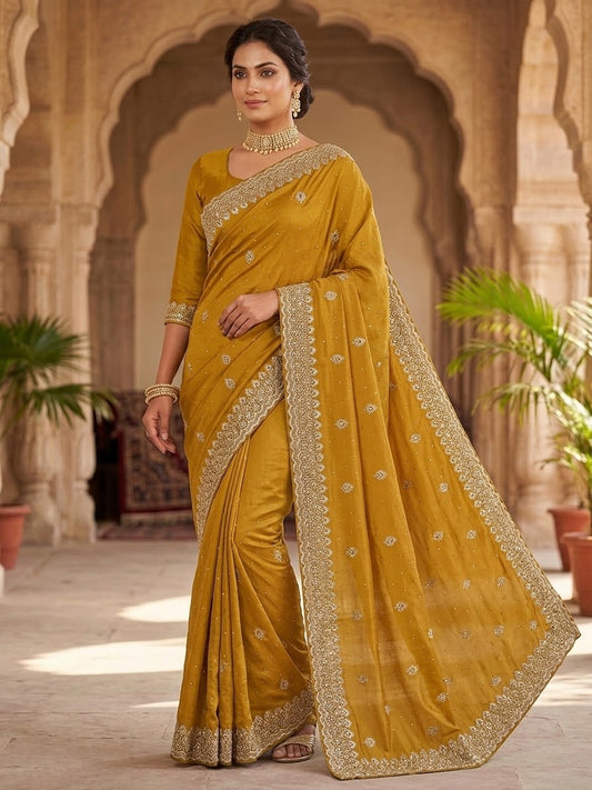 Haldi Yellow - Fancy Party Saree with Blouse Piece - UK stock - 24hr Dispatch - SP2603 VY