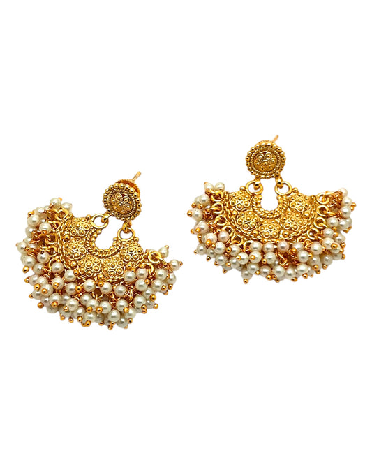 Pearl / Gold - Medium Size Gold Finish Necklace Set with Earrings - Bollywood - AE2515 08C25