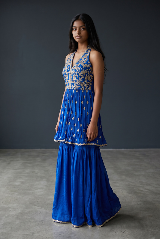 Size 12 (38") - Royal Blue - Designer Ladies Medium Top Palazzo Trousers Suit - VMK Upasana JJ