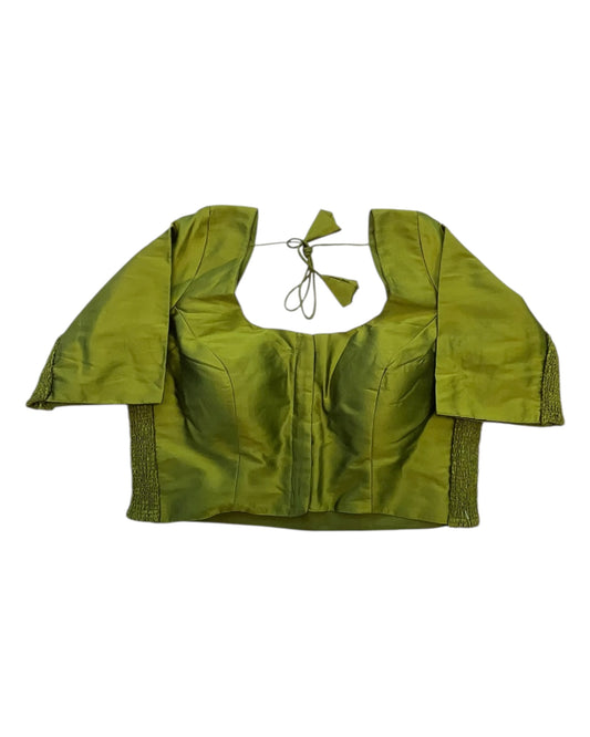 Mehndi / Henna Green - HYBRID Silky Saree blouse - With Elastic on both side for Great fit - Size 36",38", 40" S M L - VAM1216 Ap