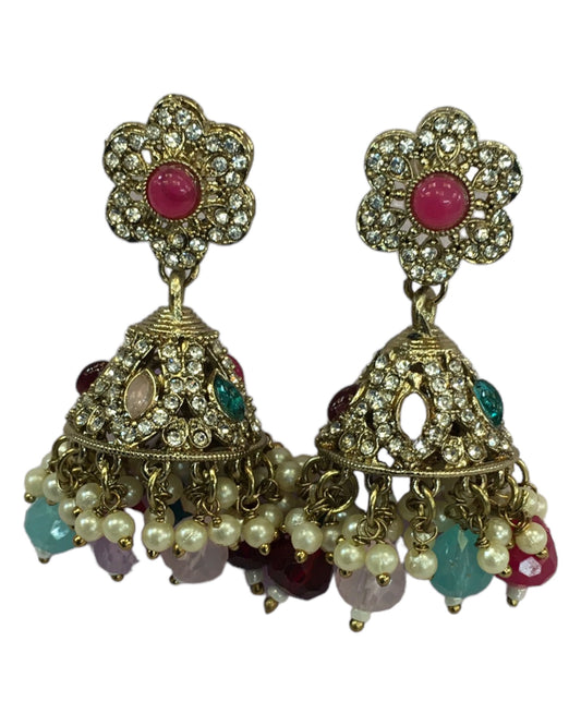 Multi - Medium - Antique Finish Traditional Zhumki Earrings - Bollywood - Weddings - CH535 V 0724