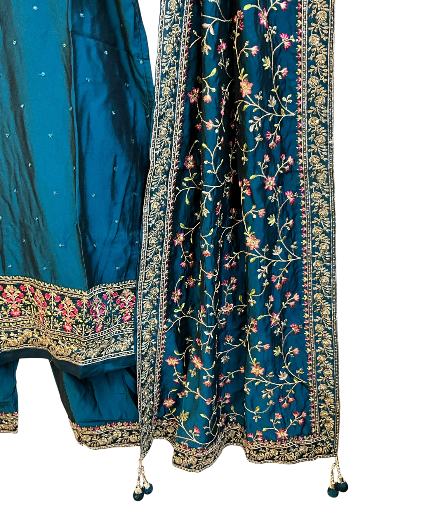 UK 12 / 38" - Teal Blue - Crepe Ladies Trousers Suit - Sangeet / Henna / Temple - OC569 TP