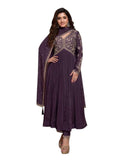 Chiffon - Purple Anarakali Long Dress with Trousers - Size 14 (Bust 40") - Inside Margin to let out ( 3 to 4")VF66574 TY 1024