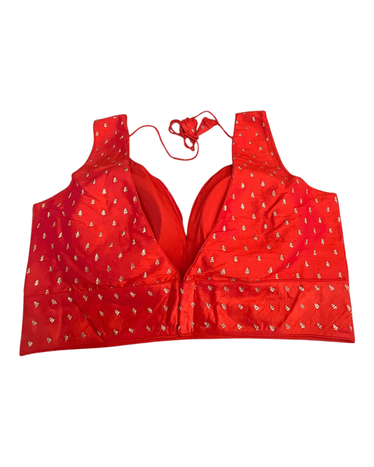 40" / UK 14 - Coral Pink - Silky Designer Saree blouse with cups, Sleeveless - UK Stock - Quick Delivery - RNK - R717 KV - Prachy Creations