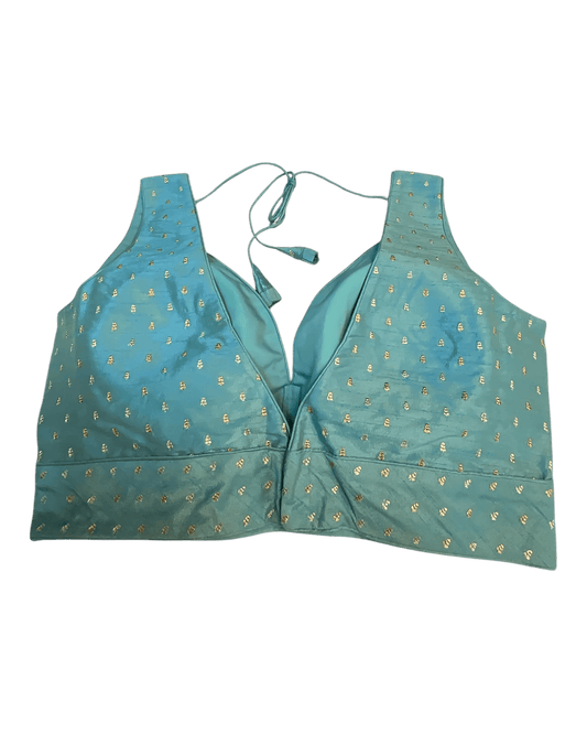 40" / UK 14 - Light Blue - Silky Designer Saree blouse with cups, Sleeveless - UK Stock - Quick Delivery - RNK - R717 KV - Prachy Creations