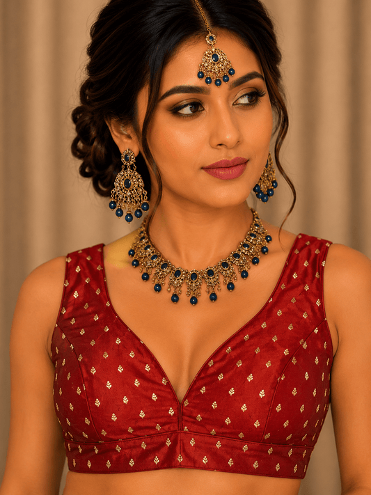 40" / UK 14 - Maroon - Silky Designer Saree blouse with cups, Sleeveless - UK Stock - Quick Delivery - RNK - R717 KV - Prachy Creations