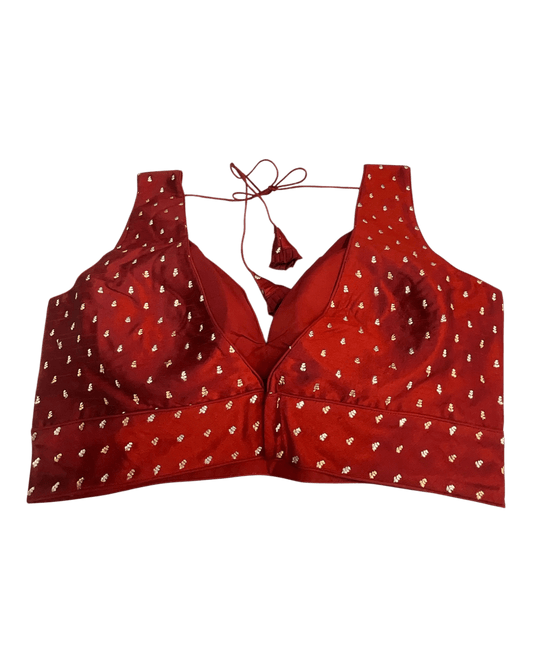 40" / UK 14 - Maroon - Silky Designer Saree blouse with cups, Sleeveless - UK Stock - Quick Delivery - RNK - R717 KV - Prachy Creations