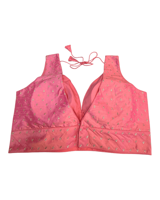 40" / UK 14 - Pink - Silky Designer Saree blouse with cups, Sleeveless - UK Stock - Quick Delivery - RNK - R717 KV - Prachy Creations
