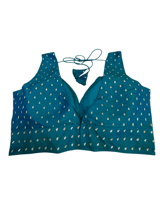 40" / UK 14 - Turquoise Blue - Silky Designer Saree blouse with cups, Sleeveless - UK Stock - Quick Delivery - RNK - R717 KV - Prachy Creations
