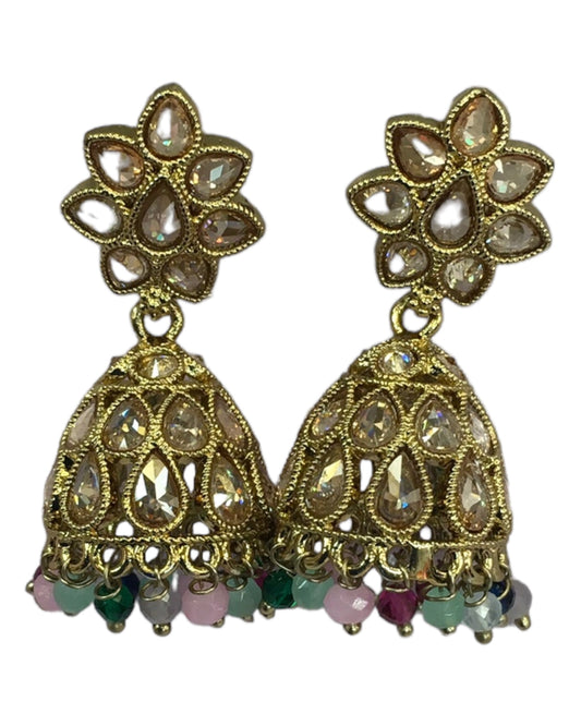 Multi - Small - Antique Finish Traditional Zhumki Earrings - Bollywood - Weddings - SV2407 J 0724