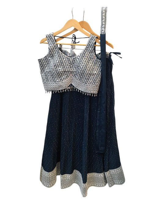 Size 12 / 38" Bust - Petrol Navy Blue - Ready Made Lehenga Set - UK Stock - 24h Dispatch - KTC2461 TY 0125