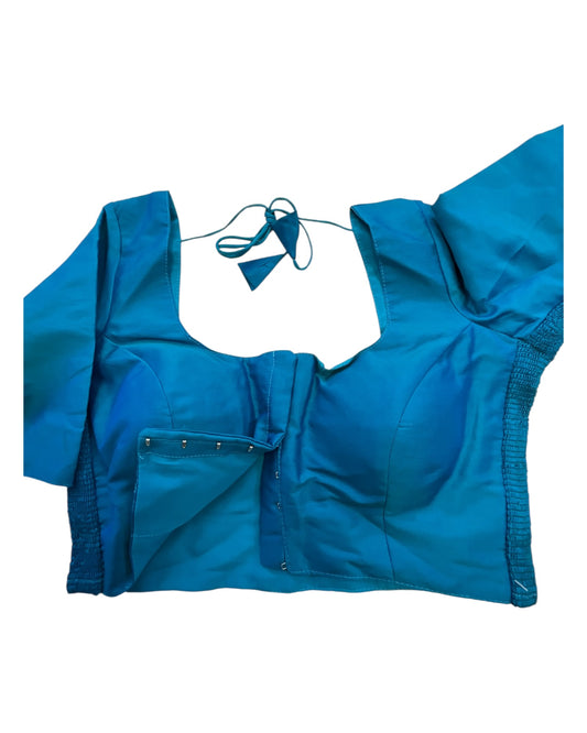Firozi / Turquoise Blue - HYBRID Silky Saree blouse - With Elastic on both side for Great fit - Size 36",38", 40" S M L - VAM1216 Ap