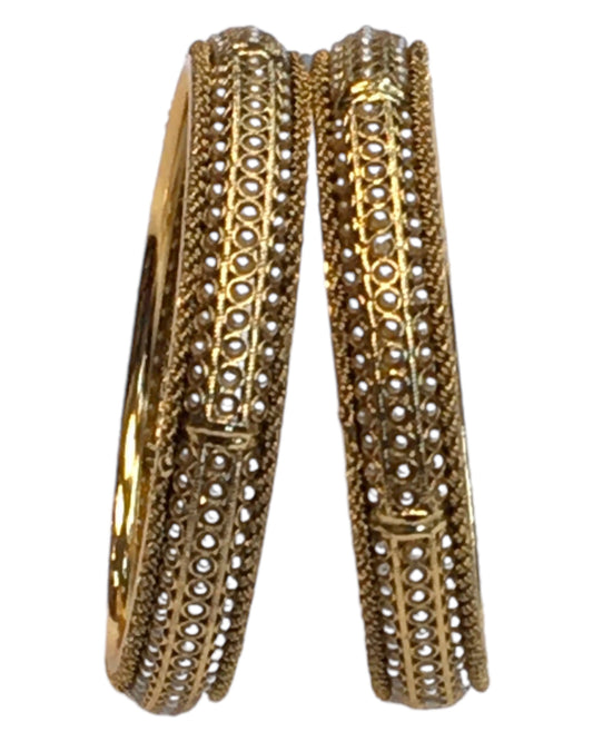 Pair of Antique Gold Finish Hand Crafted Rajasthani Bangles - UK stock - SB1092 P